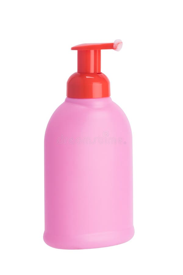 Pink Bottle with Dispenser for Liquid Soap, Isolated on White Stock