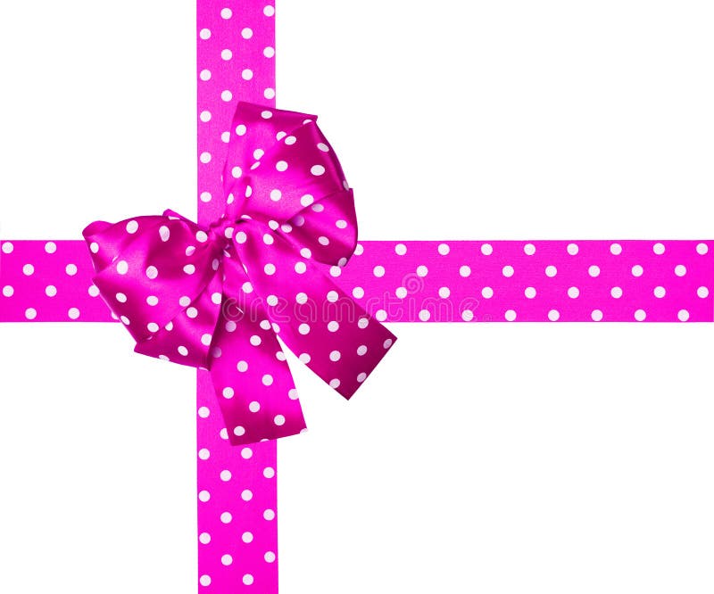 Pink Bow and Ribbon with White Polka Dots Made from Silk Stock Photo