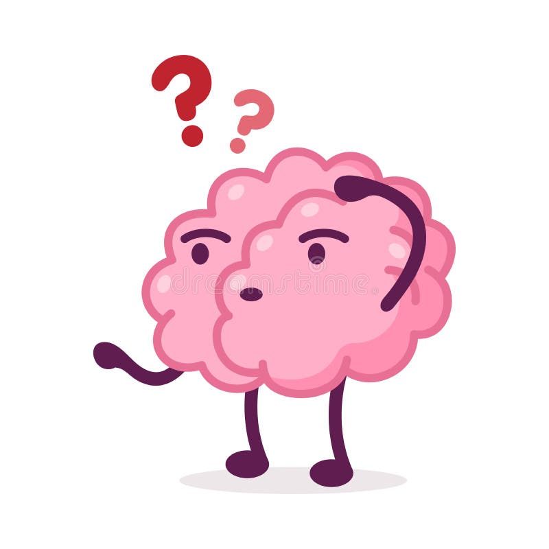 Pink Brain, Funny Human Nervous System Organ Cartoon Character Thinking ...