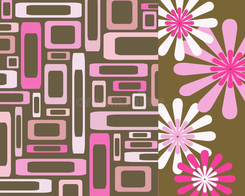 Pink and brown rectangles and flowers collage
