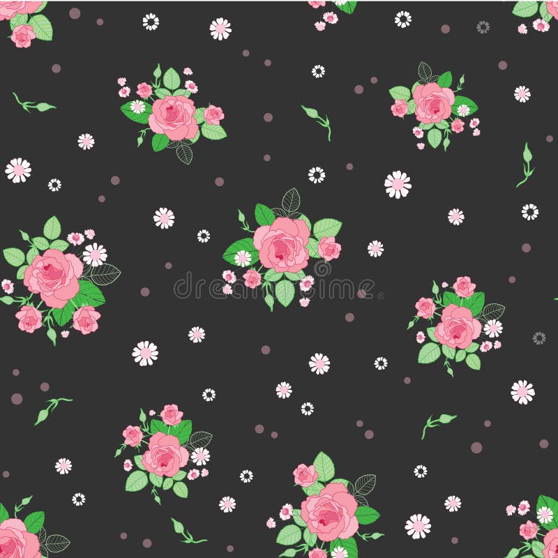 Pink brown roses ditsy vintage seamless pattern. Great for retro summer fabric, scrapbooking, giftwrap, and wallpaper design projects. Surface pattern design.