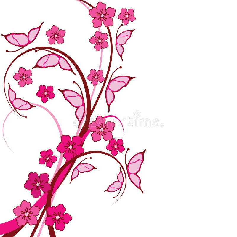 Pink butterflies floral background