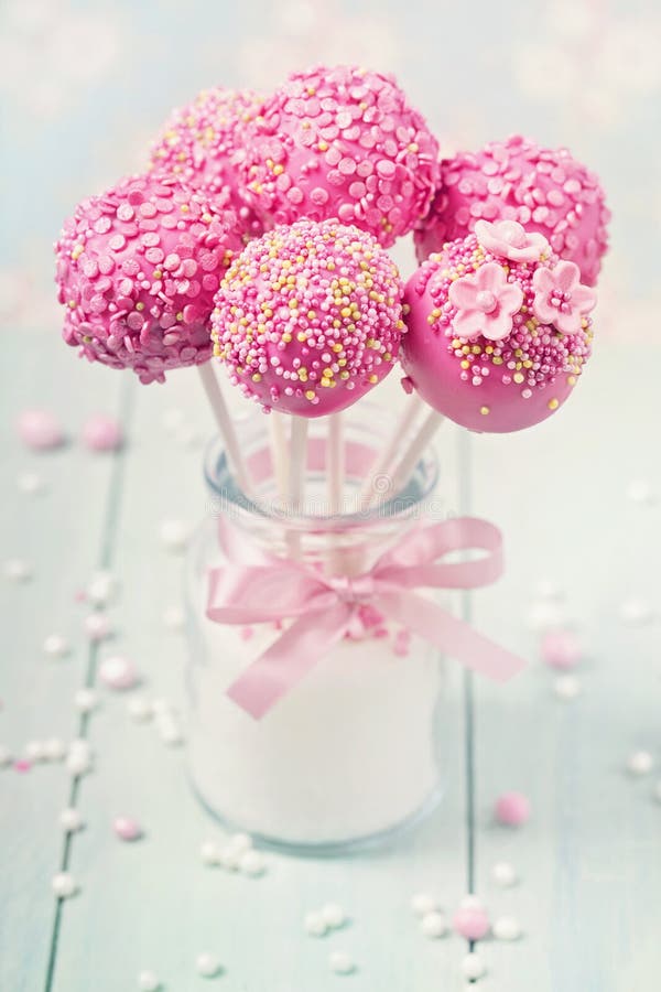 Pink cake pops stock image. Image of background, bonbon - 99763033