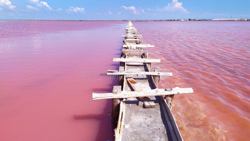 Pink calt lake in Crimea. Evpatoria