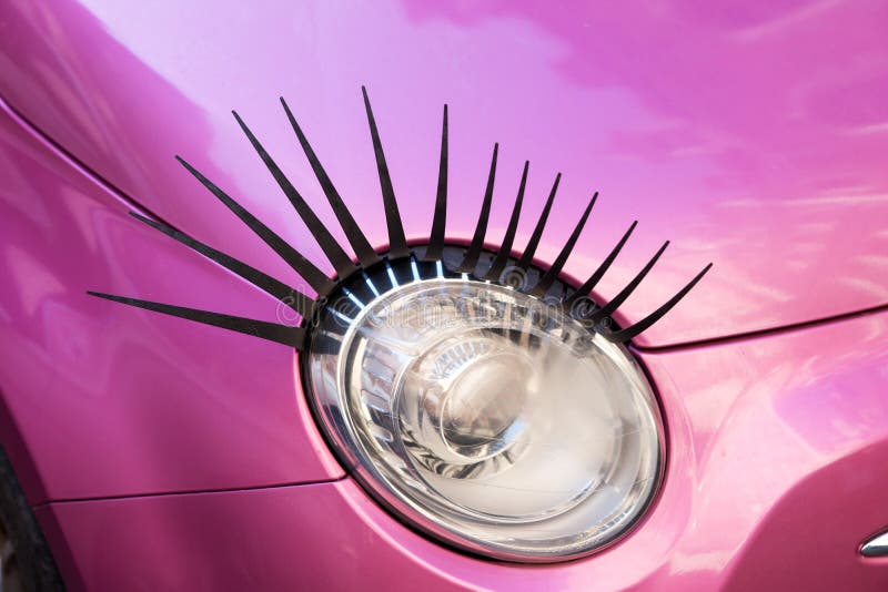 Pink Car with Eyelashes on Headlight Stock Image Image of idea
