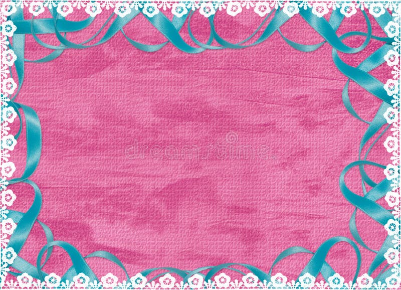 Pink Card with Blue Ribbon and Laces Stock Illustration Illustration