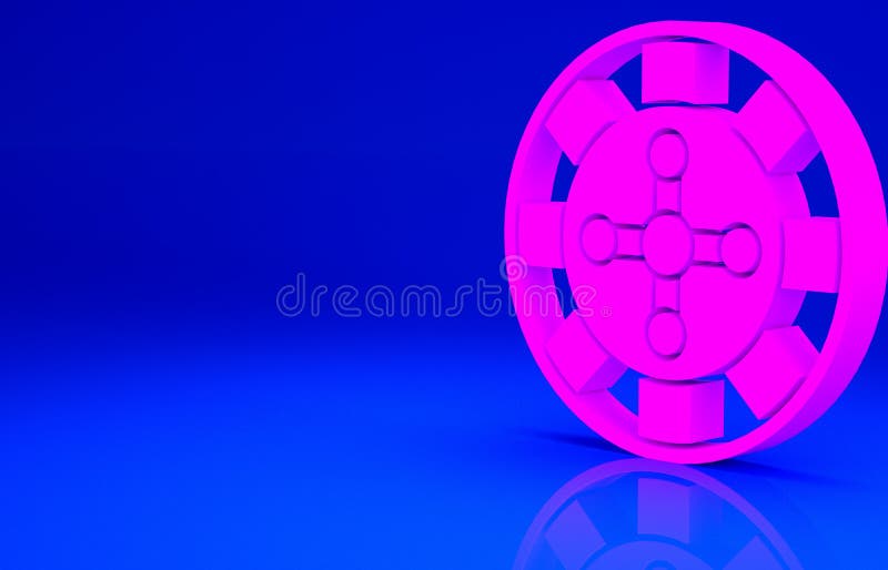 Pink Casino roulette wheel icon isolated on blue background. Minimalism concept. 3d illustration 3D render.