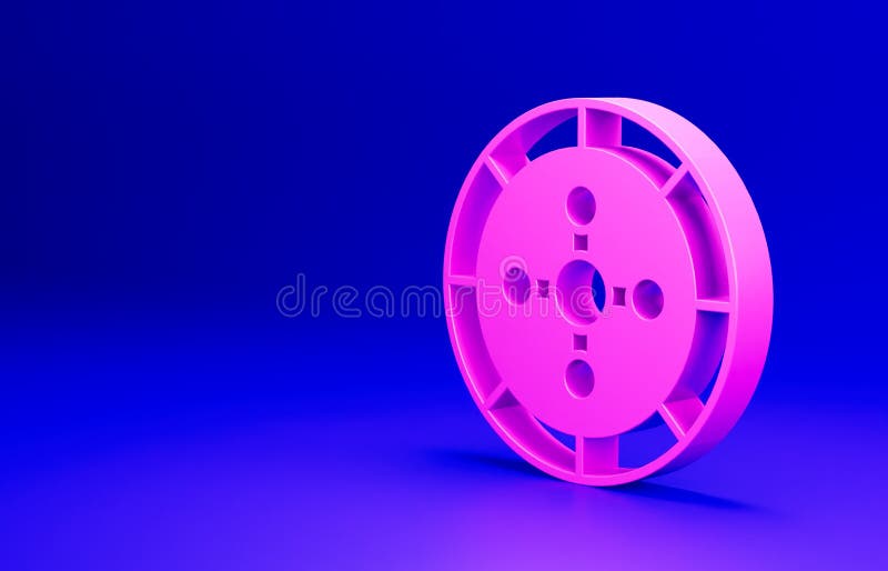 Pink Casino roulette wheel icon isolated on blue background. Minimalism concept. 3D render illustration.