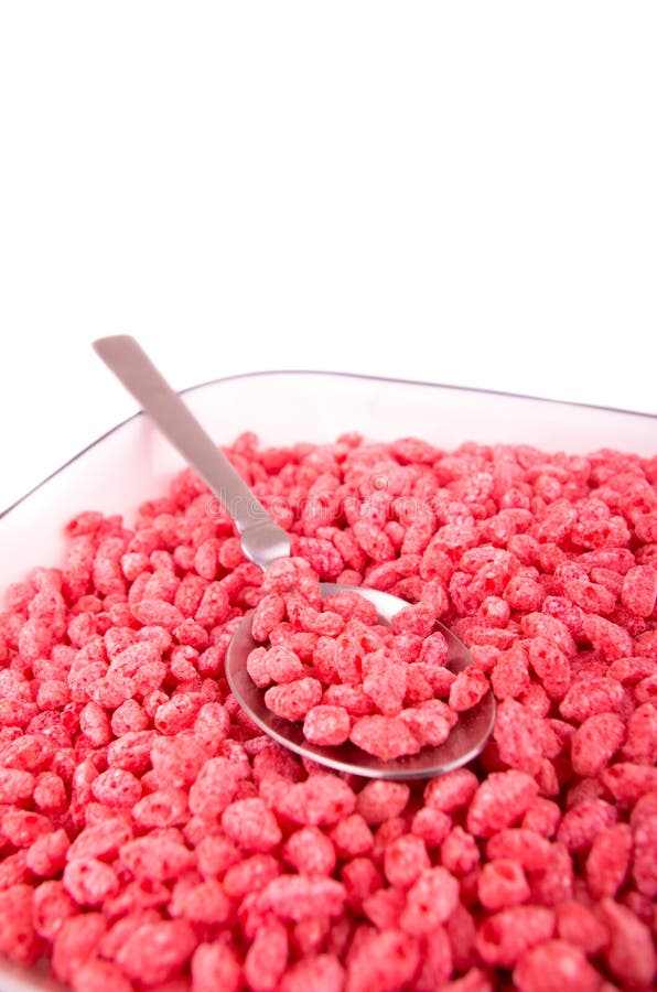 Pink Cereal Breakfast on a Bowl Close Up Stock Photo Image of black