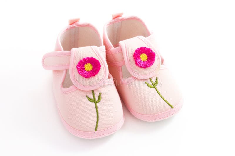 Pink child's booties stock image Pink child's booties stock image