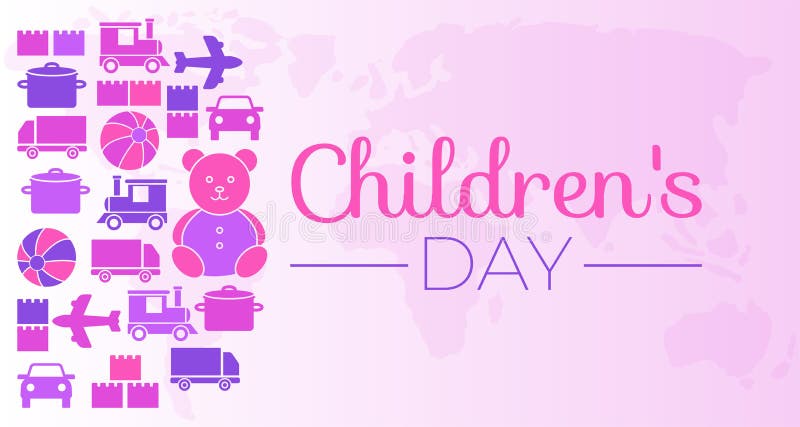 Pink Children`s Day Background Illustration with Toys vector illustration