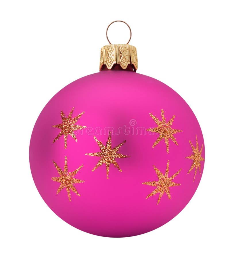 Pink Christmas Balls with Ornament Isolated on the White Background