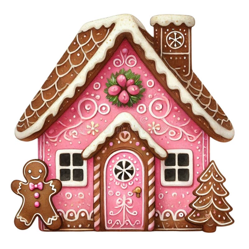 Pink christmas gingerbread house sublimation royalty-vrije illustratie