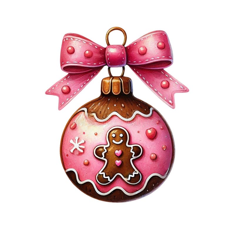 Pink christmas gingerbread ornament with bow sublimation stock illustratie