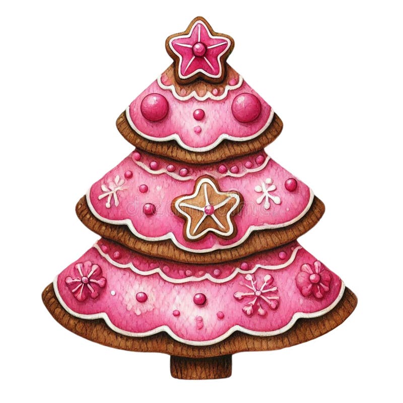 Pink christmas gingerbread tree sublimation stock illustratie