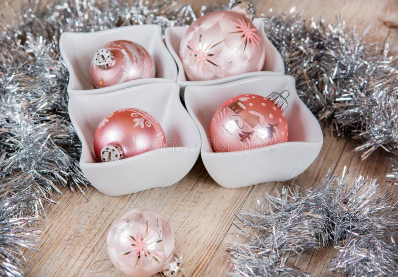 Pink Christmas Tree Balls Decorated Stock Image Image of ribbon