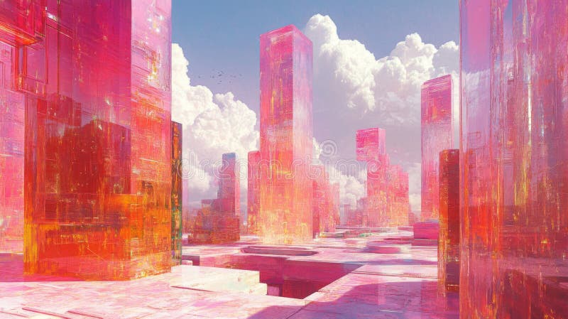 Pink Cityscape Abstract Architectural Render illustration stock