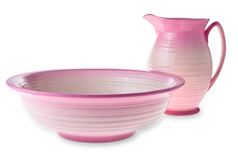 Pink clay jug and bowl