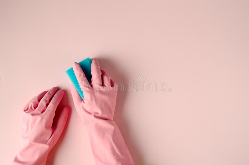 Pink Cleaning Gloves on Coloful Background Stock Photo Image of house
