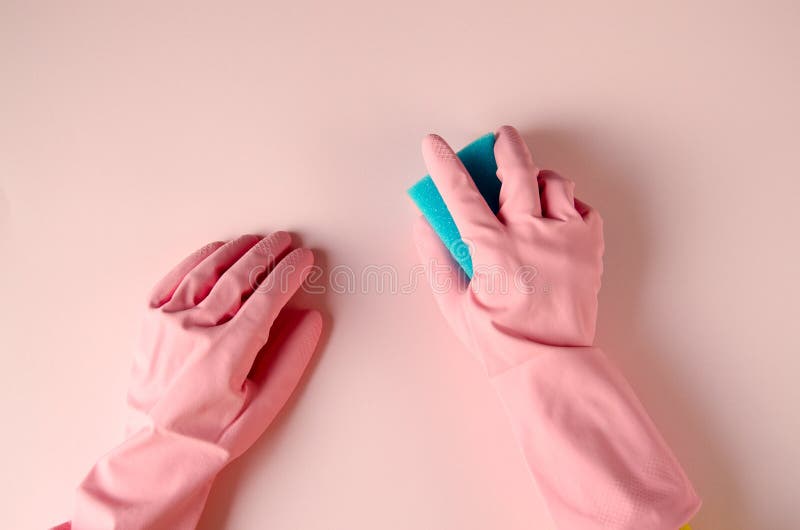 Pink Cleaning Gloves on Coloful Background Stock Photo Image of