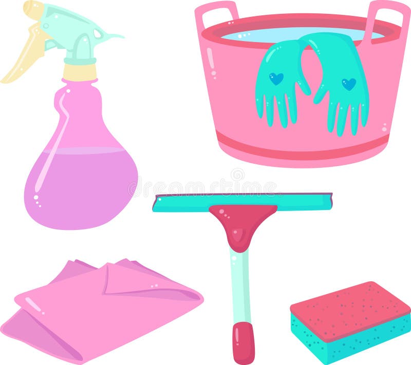 Pink cleaning set stock vector. Illustration of neatness 54563138