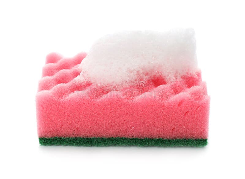 Pink Cleaning Sponge with Foam on White Background Stock Image Image