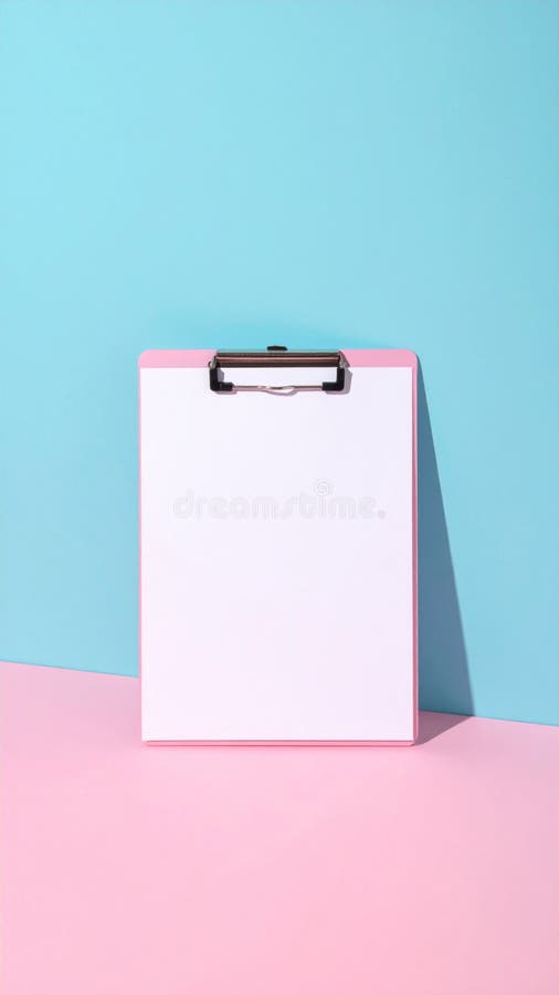 Pink Clipboard with Blank White Paper on Pastel Background stock illustration