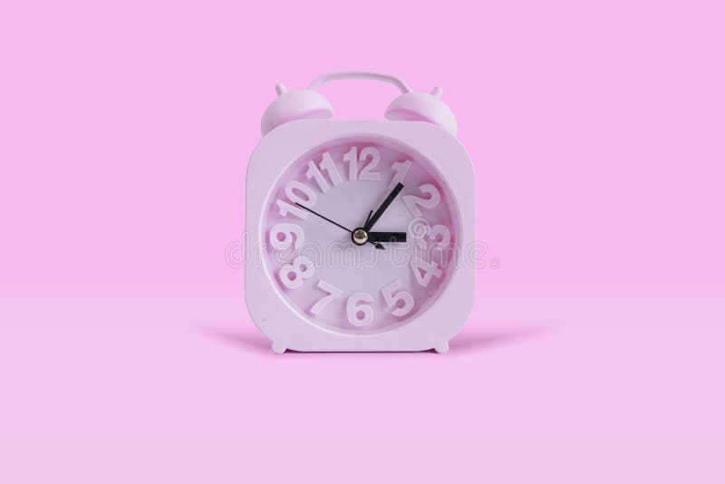 Pink Clock Isolated on Pastel Pink Background Stock Image Image of