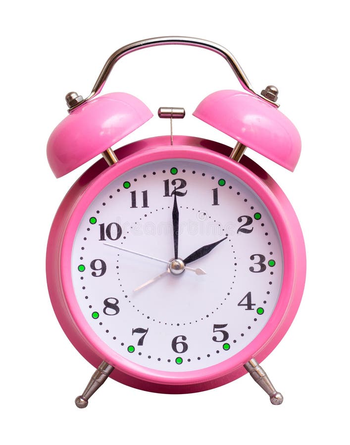 The Pink Clock on a White Isolated Background Show 2 Hour Stock Image