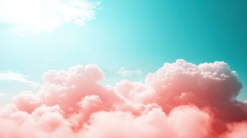 Pink cloudscape aerial view sunny sky pastel tones design immagine stock