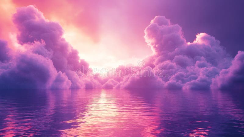 Pink cloudscape over a tranquil purple ocean royalty free illustration