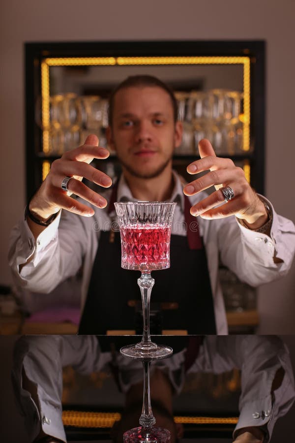 Pink Cocktail in Retro Glass Stock Photo Image of leaf, cocktail
