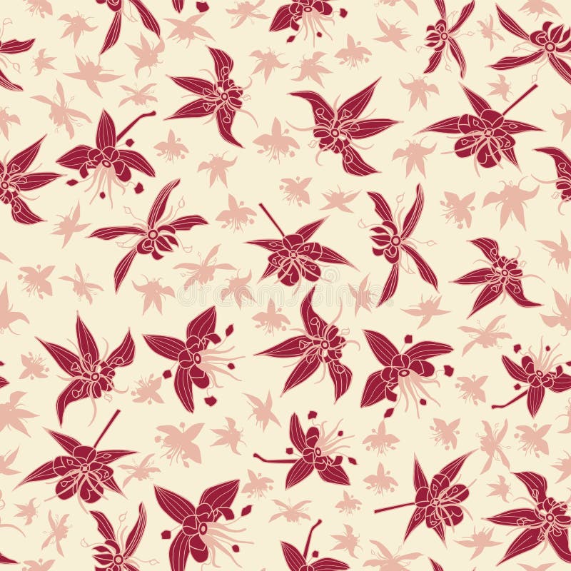 Pink Cocoa Flowers and Silhouettes Seamless Vector Pattern Background