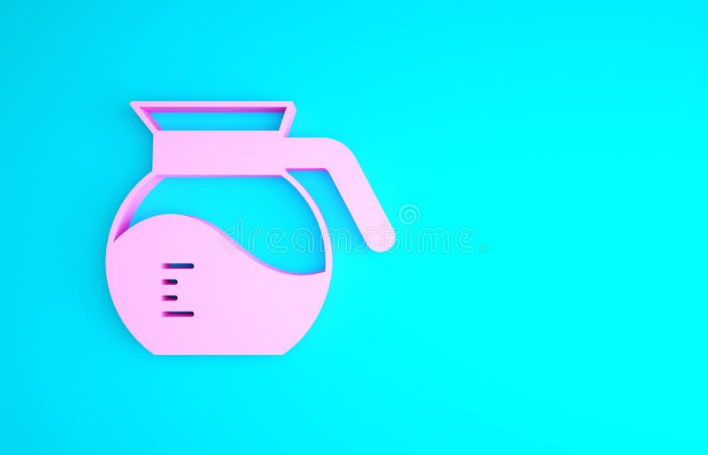 Pink Coffee Pot Icon Isolated on Blue Background. Minimalism Concept