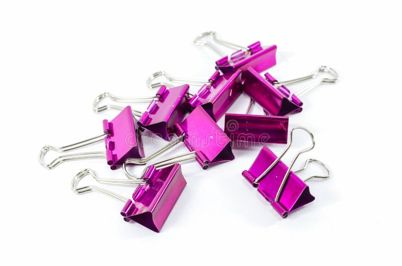 Pink color binder clips isolated