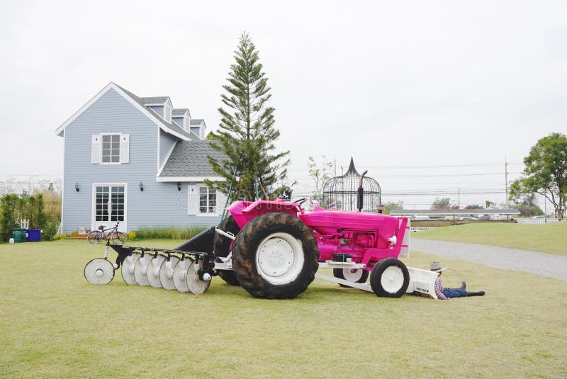Pink Color Tractor in the Farm Stock Image Image of house, wheel 48962135