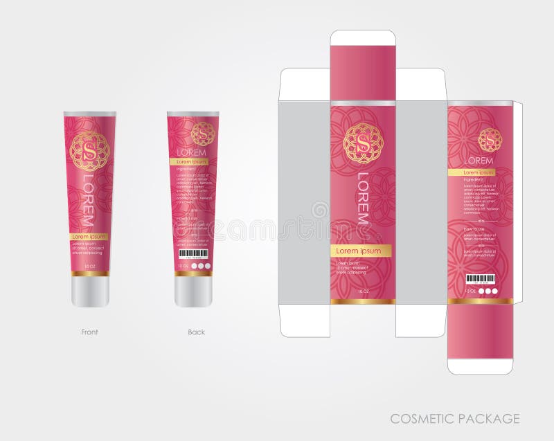 Pink Cosmetic Package Design Include Box and Bottle Stock Vector