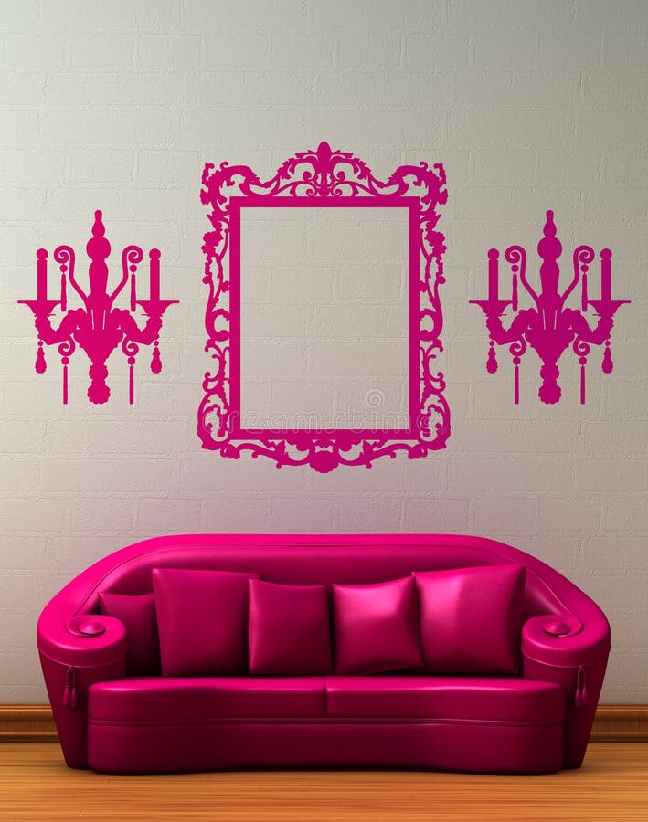 Pink couch with standard lamp