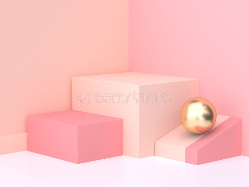 Pink cream scene square podium minimal abstract 3d render stock illustration