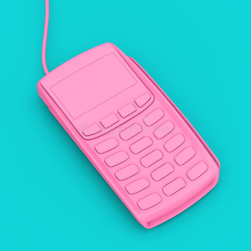 Pink Credit Card Payment Terminal in Duotone Style. 3d Rendering stock illustration