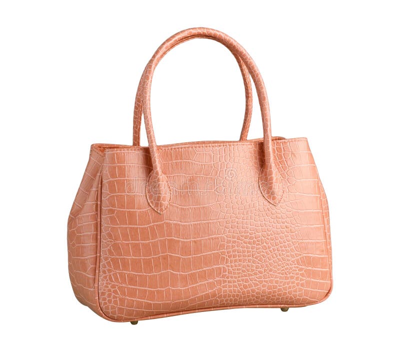 Pink crocodile woman leather handbag isolated