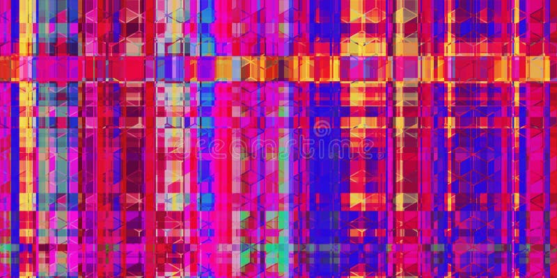 Pink Cube Outline Labyrinth Abstract Grunge Pattern. Distortion Screen Texture. Colorful Noise Background. Glitch Art Backdrop. stock illustration