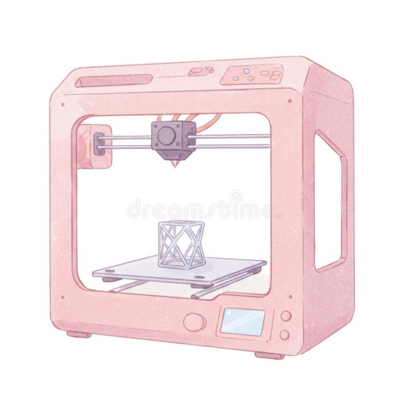 Pink 3D Printer Creating Geometric Model royalty free illustration