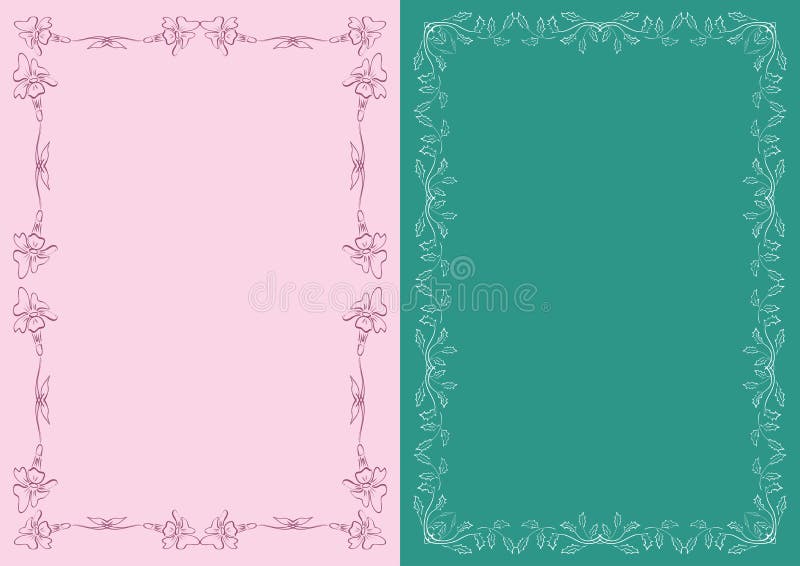 Pink and dark green backgrounds with floral decorative frames - vector decorations vector illustration Pink and dark green backgrounds with floral decorative frames - vector decorations vector illustration