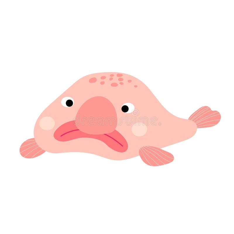 Blobfish Funny Deepsea Fish Vector Illustration In Doodle Style