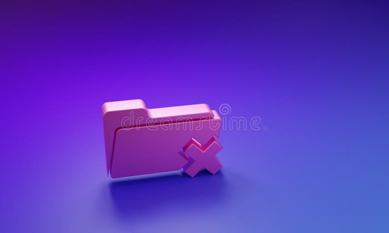 Pink Delete folder icon isolated on purple-blue background. Folder with recycle bin. Delete or error folder. Close stock illustration