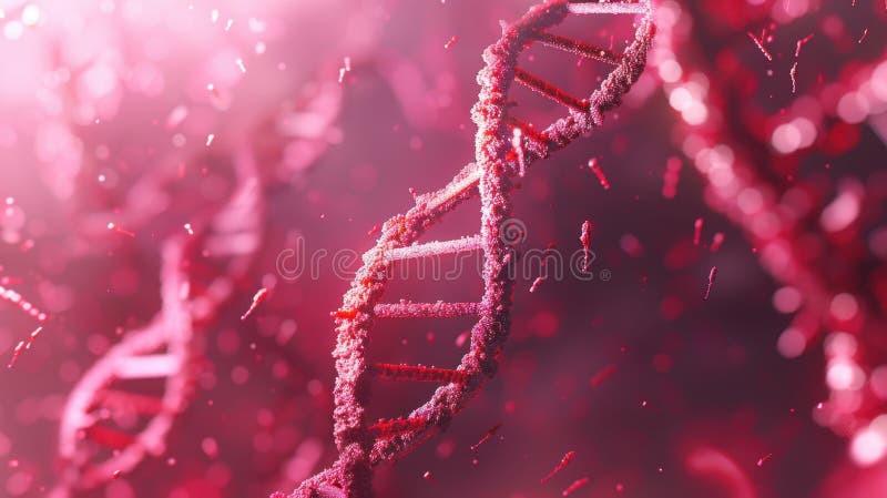 Macro shot of pink-colored DNA double helix with a glowing background. image. Gene sequence stock images, royalty-free photos and pictures