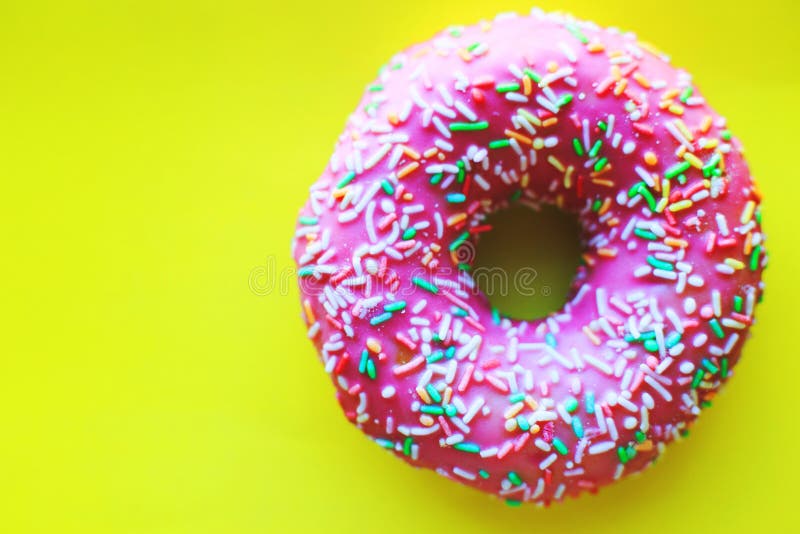 Download Pink Donut On Yellow Background Stock Photo Image Of Donut Food 141182632 Yellowimages Mockups