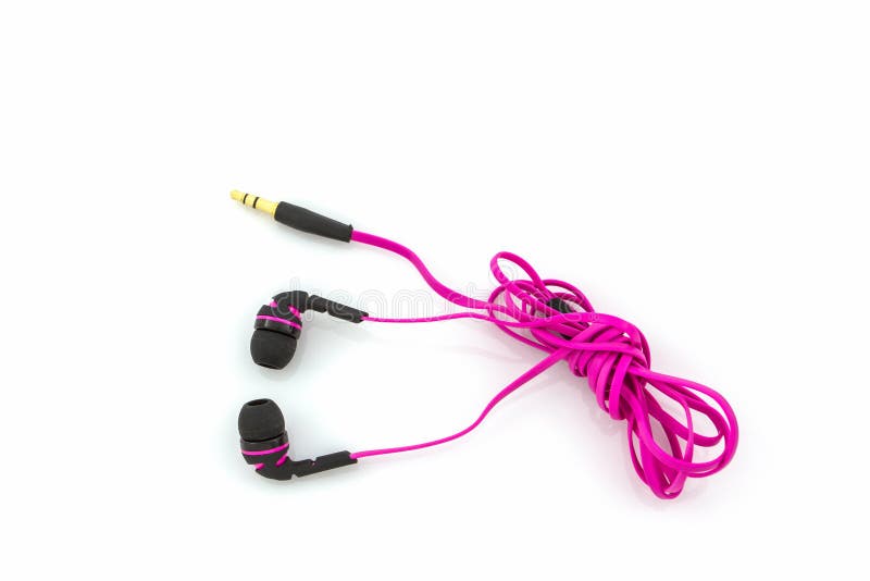 Pink earphones. stock photo. Image of entertainment, white 45855286