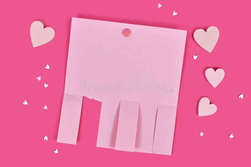 Empty Tearoff Stub Paper Note without Text with Heart Ornaments Stock